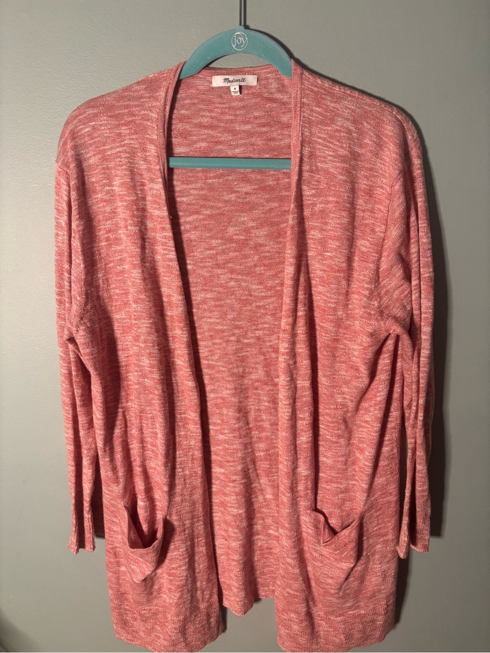 Madewell Marled Pink Summer Ryder Open Front Cardigan Sweater Pockets Size M